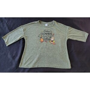 Magical Season Women's Plus Size Bonfires Pumpkins Leaves & Lattes 1X ColorGreen